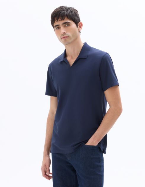 Polo regular col cubain en coton mélangé - marine