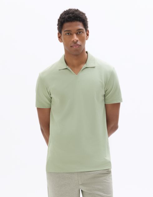 Polo regular col cubain en coton mélangé -vert