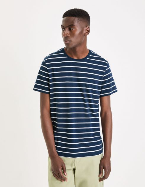 T-shirt straight 100% coton rayé - marine
