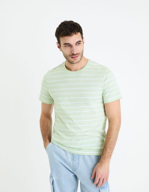 T-shirt straight 100% coton rayé - aqua