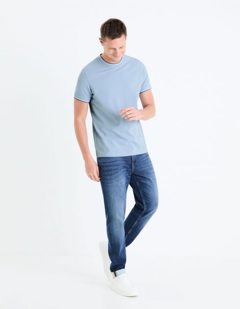 T-shirt col rond straight coton stretch - bleu clair