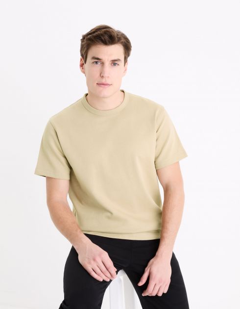 T-shirt col rond boxy 100% coton - marron