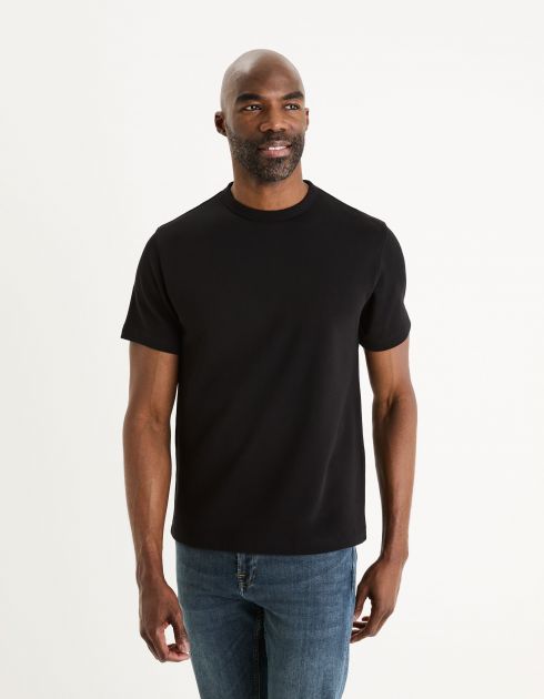T-shirt col rond boxy 100% coton - noir