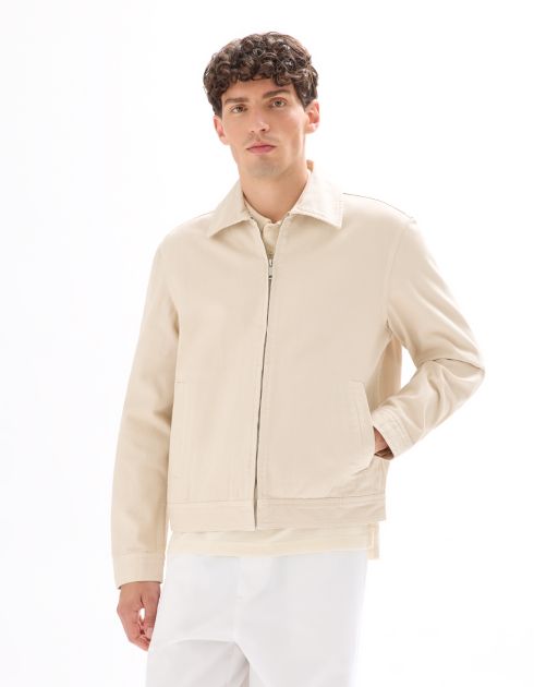 Veste zippé col chemise 100% coton - écru
