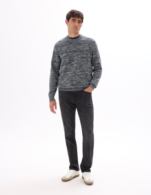 Jean C.15 straight stretch maille 3 longueurs - noir