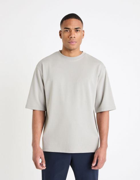 T-shirt col rond oversize coton mélangé - gris