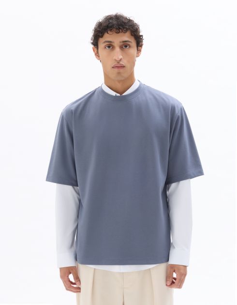 T-shirt oversize col rond - bleu