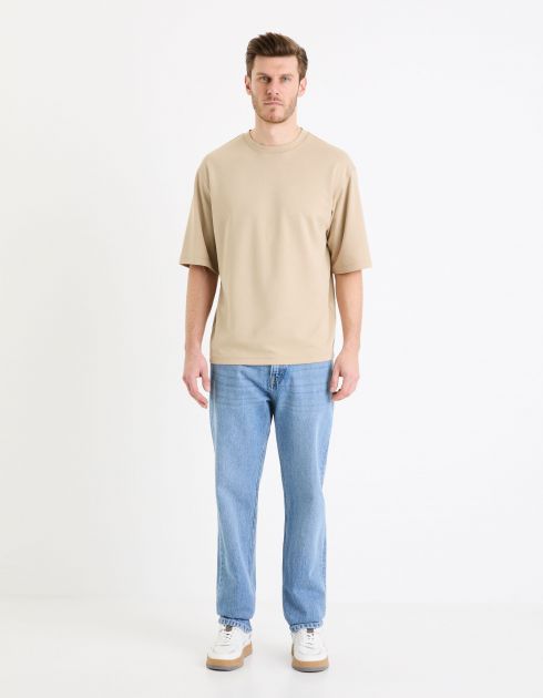 T-shirt col rond oversize coton mélangé - taupe