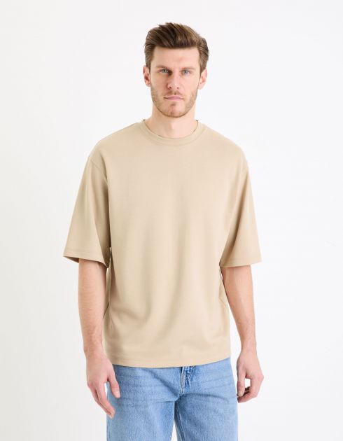 T-shirt col rond oversize coton mélangé - taupe