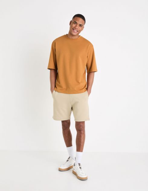 T-shirt col rond oversize coton mélangé - marron