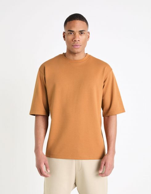 T-shirt col rond oversize coton mélangé - marron
