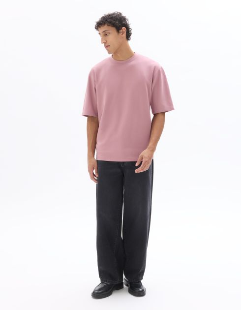 T-shirt oversize col rond - rose