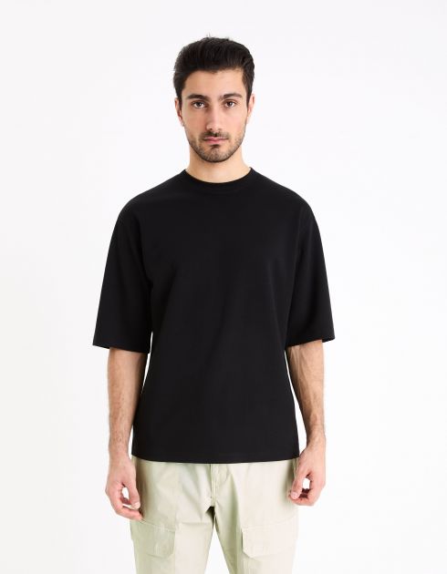 T-shirt col rond oversize coton mélangé - noir