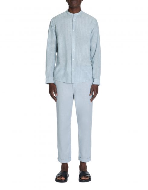 Chemise regular rayé en lin coton - bleu