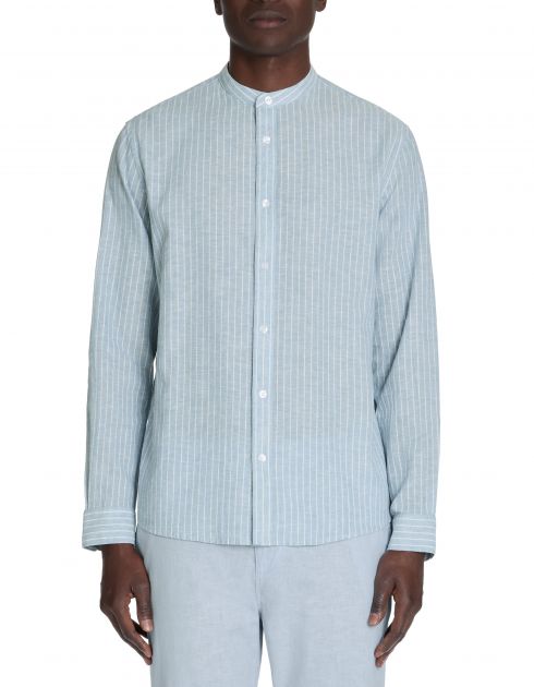 Chemise regular rayé en lin coton - bleu
