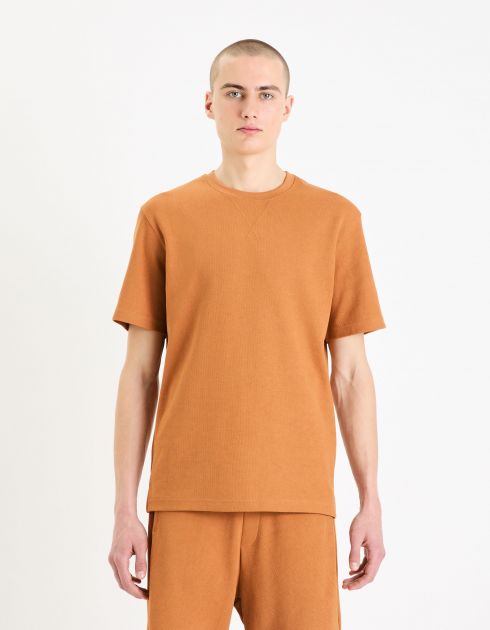 T-shirt boxy col rond - marron