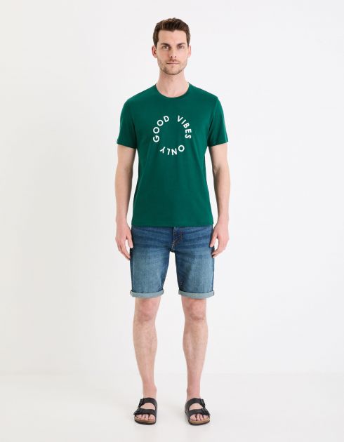 T-shirt col rond imprimé en coton - vert