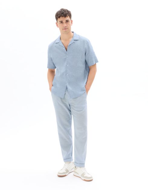 Chemisette regular unie en lin et coton - bleu