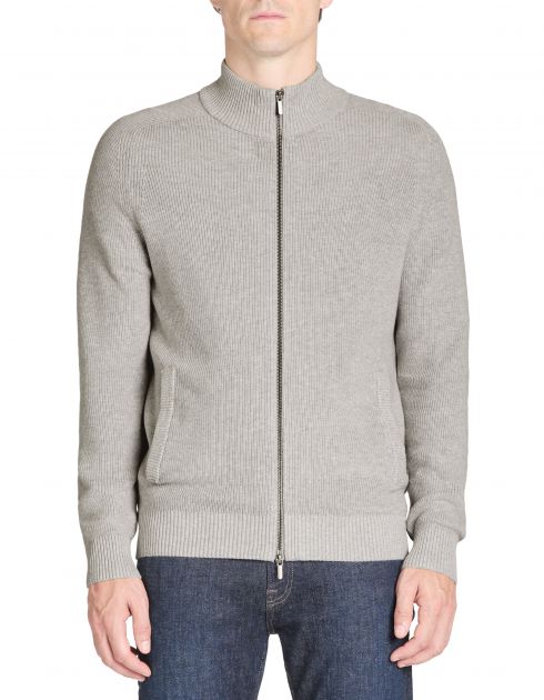 Cardigan col montant en coton - gris chiné