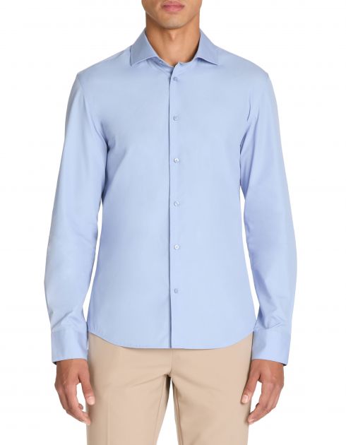 Chemise slim unie en coton - bleu