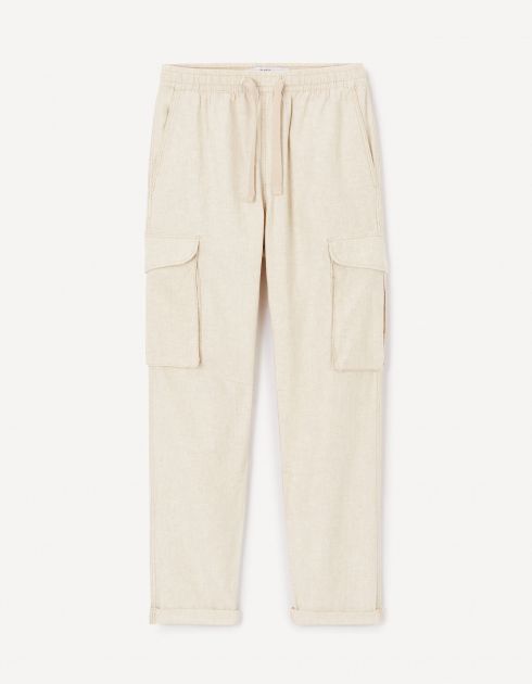 Pantalon cargo slim en lin et coton - naturel