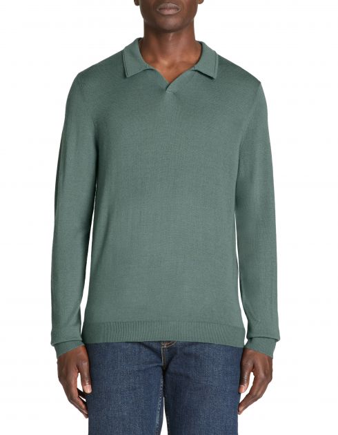 Polo slim laine mélangée manches longues - vert