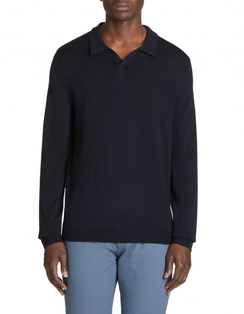 Polo slim laine mélangée manches longues - marine