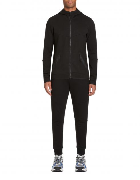 Sweat zippé à capuche skinny coton mélangé - noir