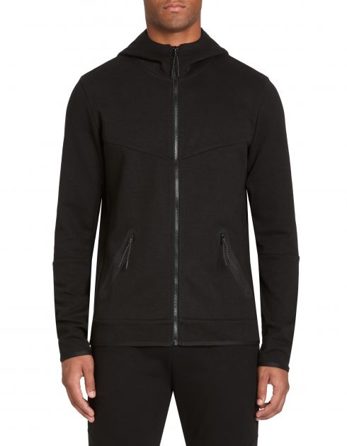 Sweat zippé à capuche skinny coton mélangé - noir