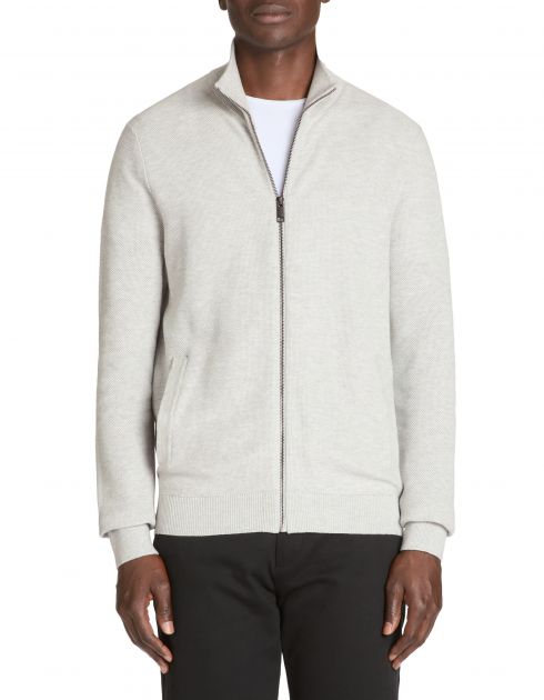 Cardigan col montant 100% coton - gris chiné