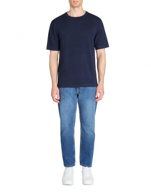 T-shirt boxy col rond 100% coton - marine
