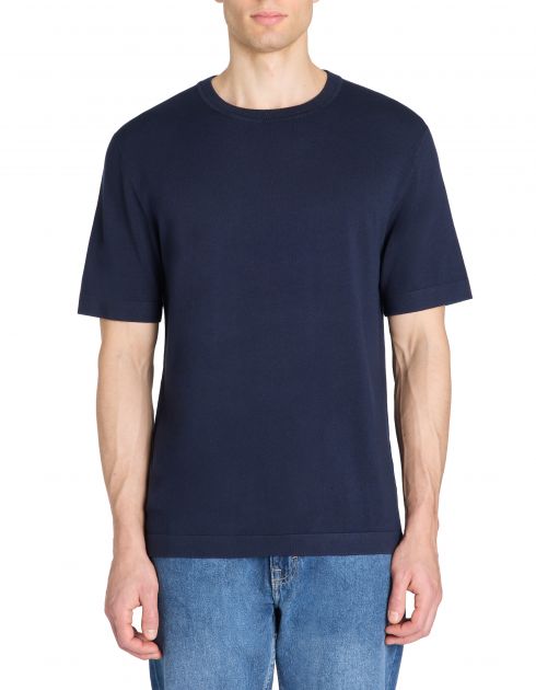 T-shirt boxy col rond 100% coton - marine