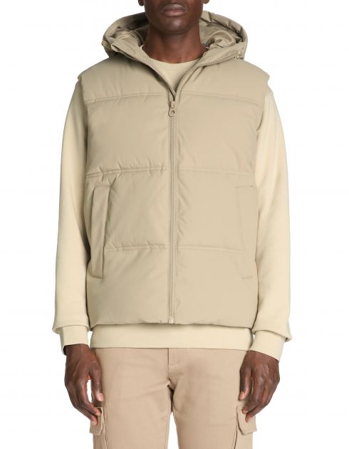 Doudoune chaude à capuche sans manches - beige