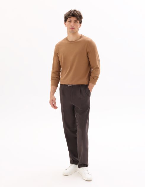 T-shirt regular 100% coton manches longues - marron