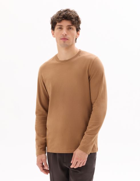 T-shirt regular 100% coton manches longues - marron