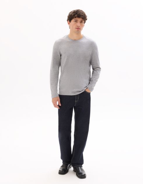 T-shirt regular coton mélangé manches longues - gris chiné