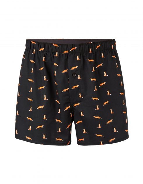 Caleçon coton popeline motifs renard - noir
