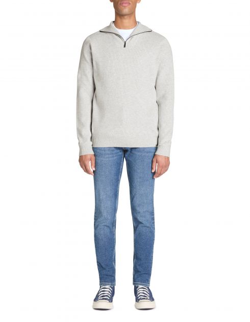 Pull col camionneur regular coton mélangé - gris chiné