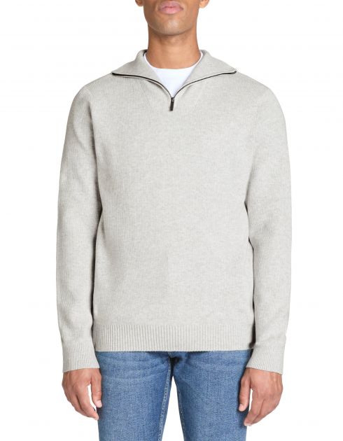Pull col camionneur regular coton mélangé - gris chiné