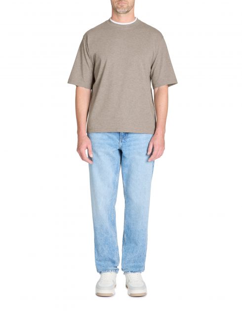 T-shirt oversize col rond coton mélangé - taupe
