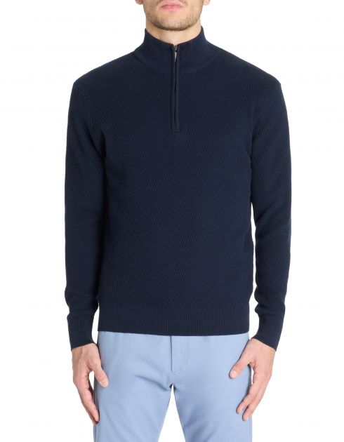 Pull col roulé regular 100% coton - marine