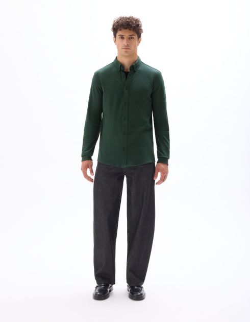 Chemise regular jersey piqué - vert foncé
