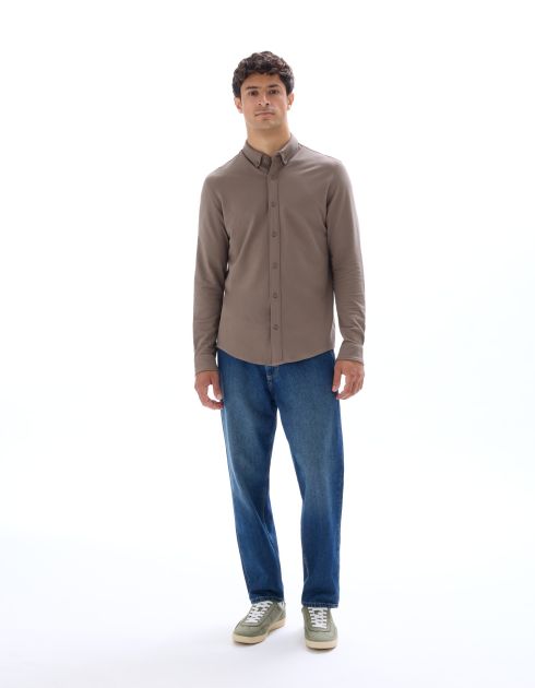 Chemise regular jersey piqué - marron