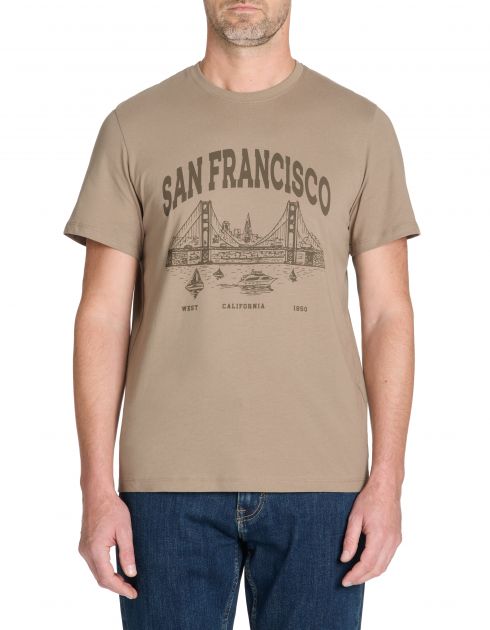 T-shirt straight col rond 100% coton - taupe
