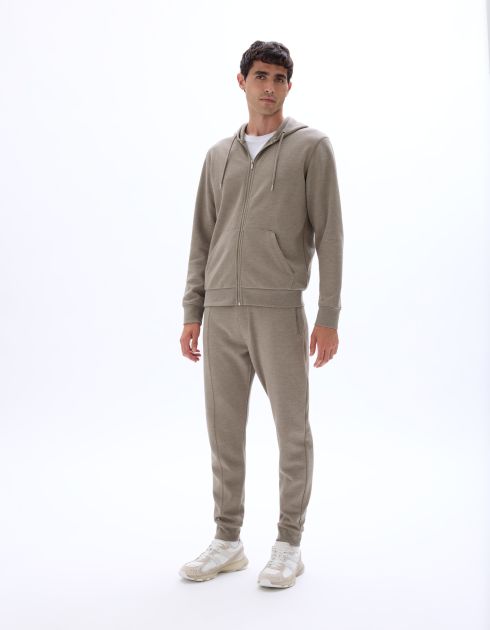 Sweat zippé à capuche regular en piqué - taupe