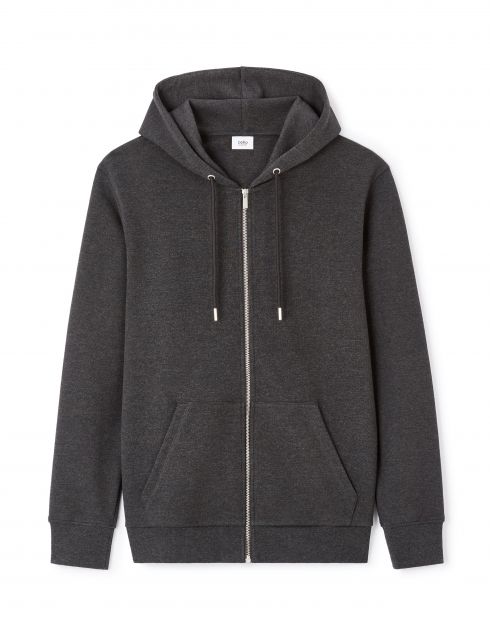 Sweat zippé à capuche regular 100% coton - anthracite