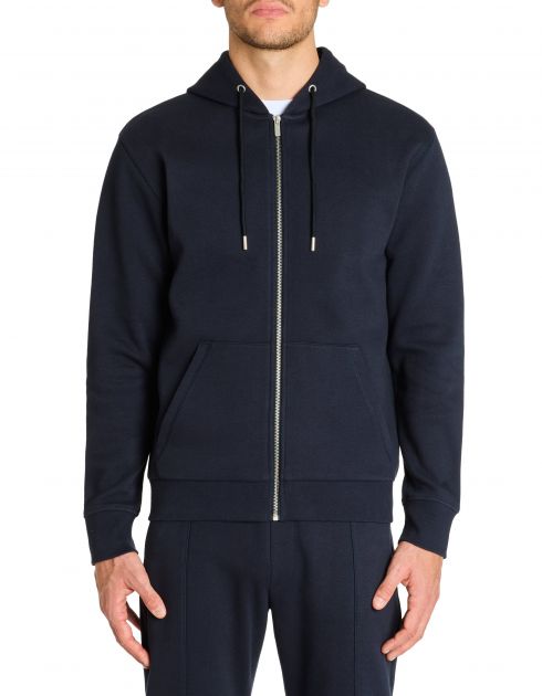 Sweat zippé capuche regular coton mélangé - marine