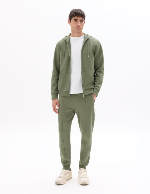 Sweat zippé à capuche regular en piqué - vert