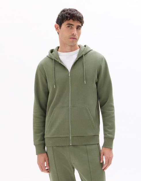 Sweat zippé à capuche regular en piqué - vert