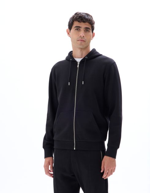 Sweat zippé à capuche regular en piqué - noir